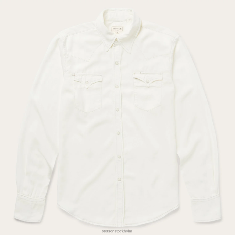 Stetson män grädde tencel twill skjorta LLFB307 kläder vit