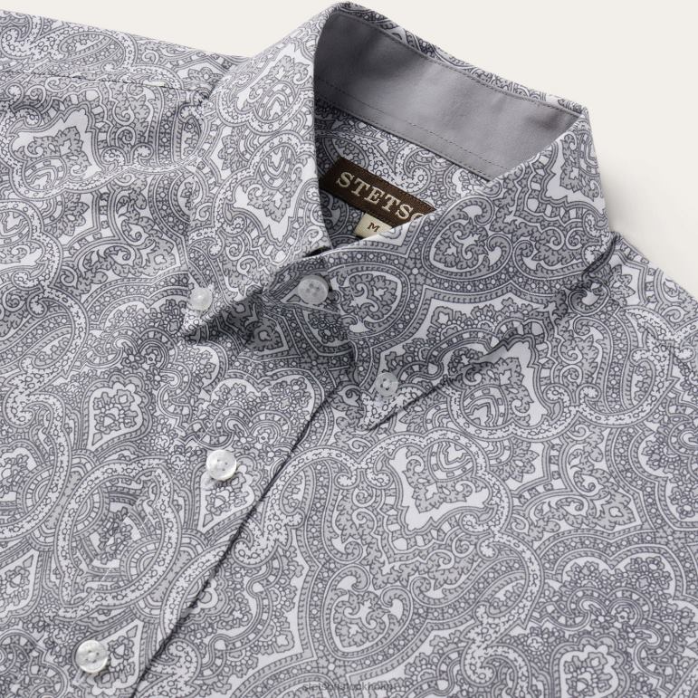 Stetson män highland paisley skjorta med knapp framtill LLFB354 kläder grå