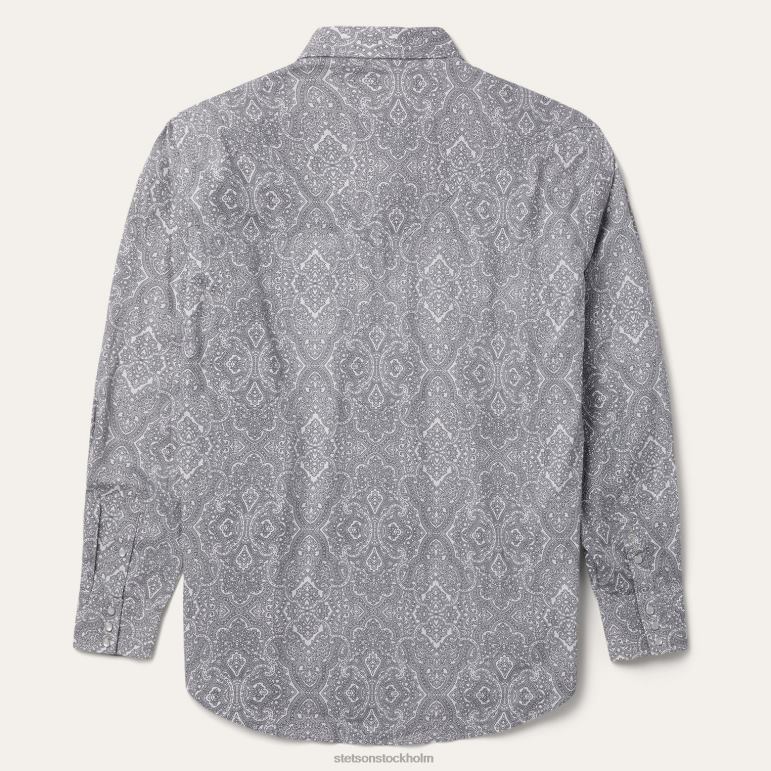 Stetson män highland paisley skjorta med snäpp fram LLFB352 kläder grå