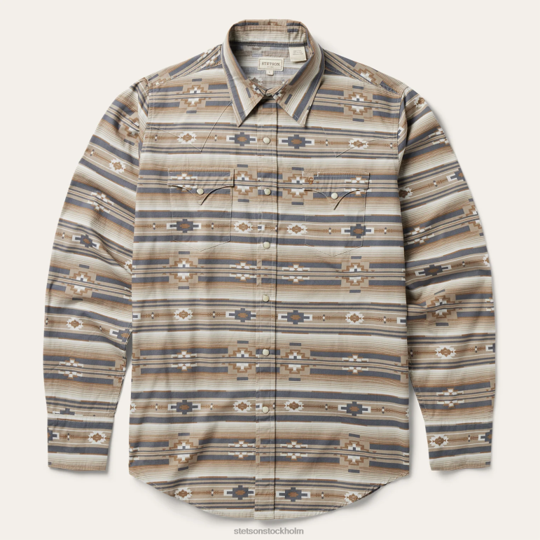 Stetson män horisontell västernskjorta med aztektryck LLFB309 kläder brun