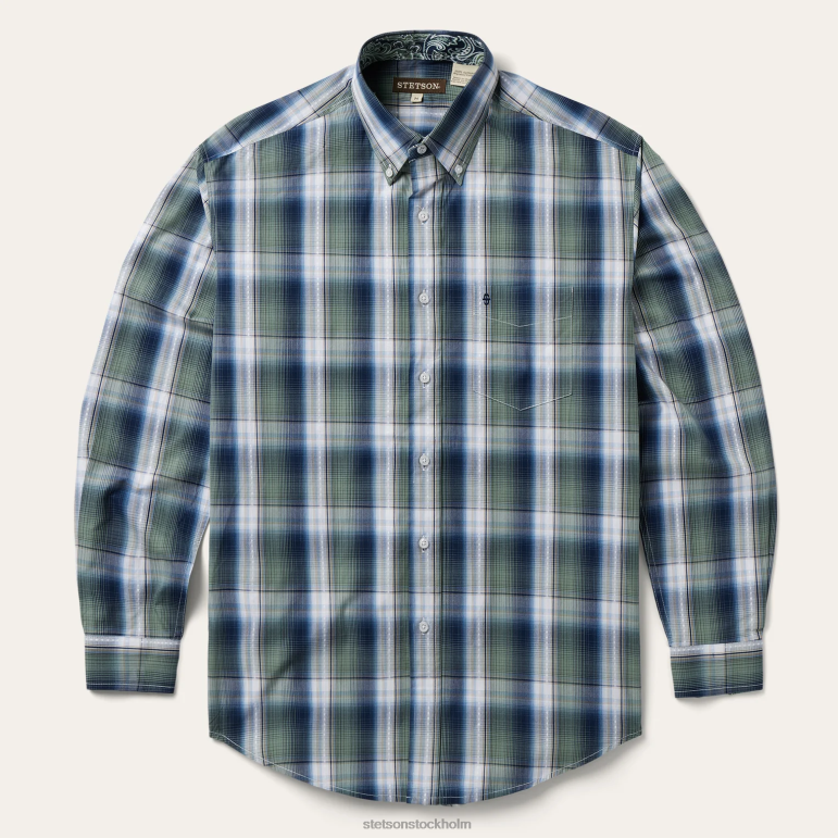 Stetson män lucky diamant rutig knapp framtill skjorta LLFB317 kläder grön