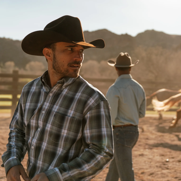 Stetson män lucky diamant rutig knapp framtill skjorta LLFB317 kläder grön