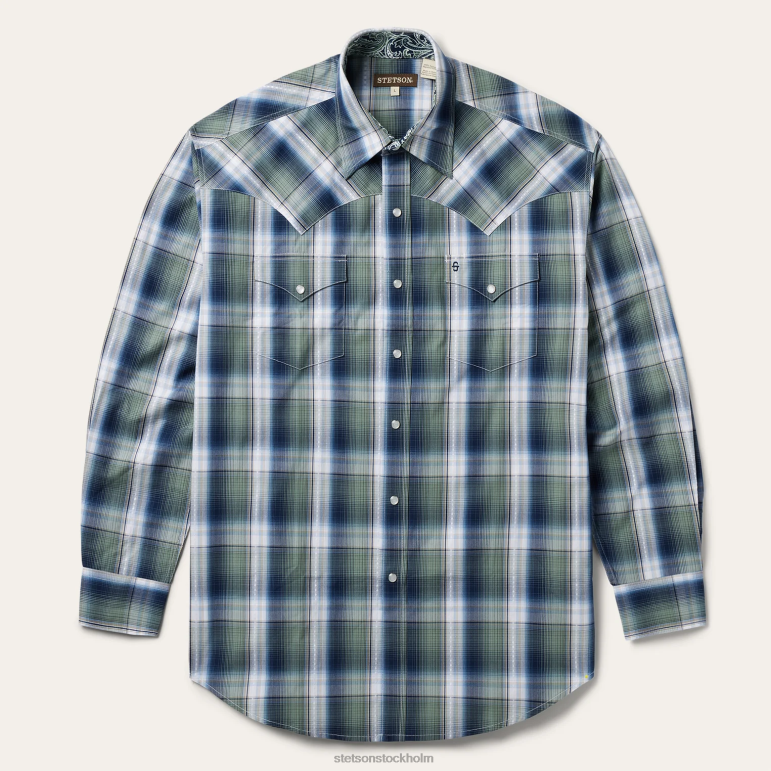 Stetson män lucky diamant rutig westernskjorta LLFB311 kläder grön