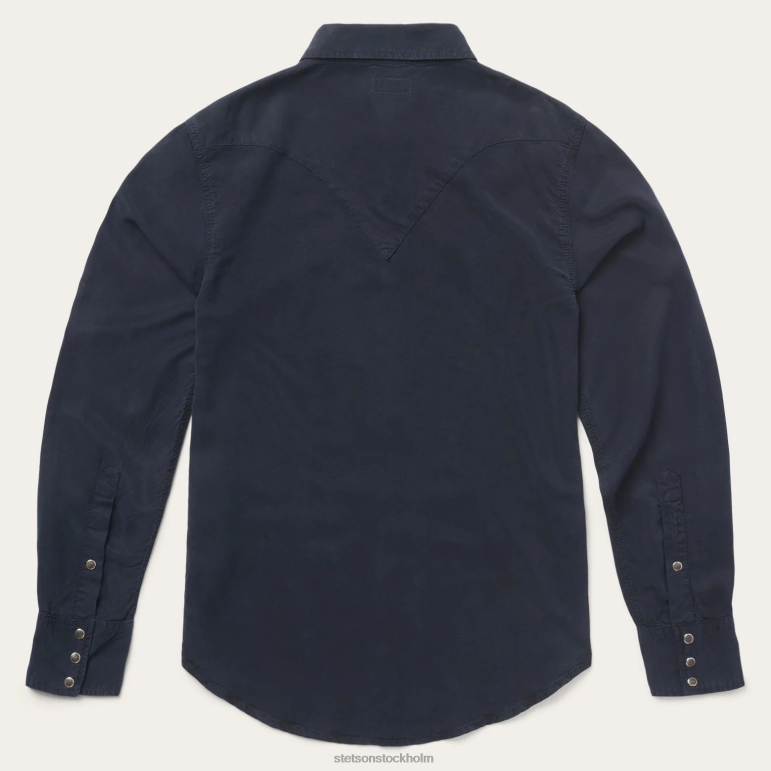 Stetson män marinblå skjorta i twill LLFB315 kläder blå