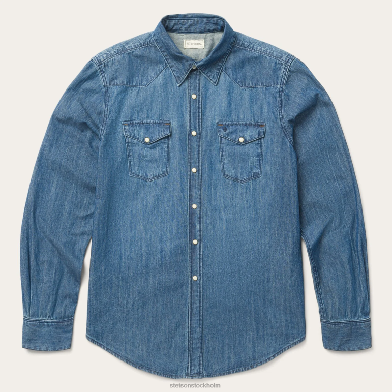 Stetson män medium jeansskjorta LLFB337 kläder blå