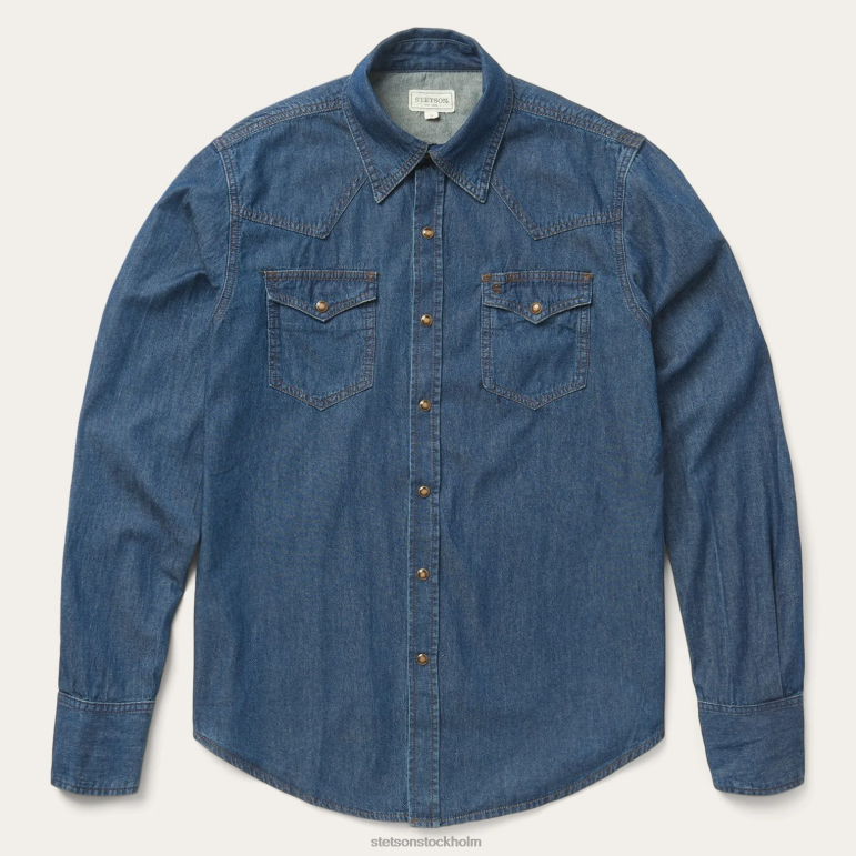 Stetson män modern westernskjorta i jeans LLFB357 kläder blå