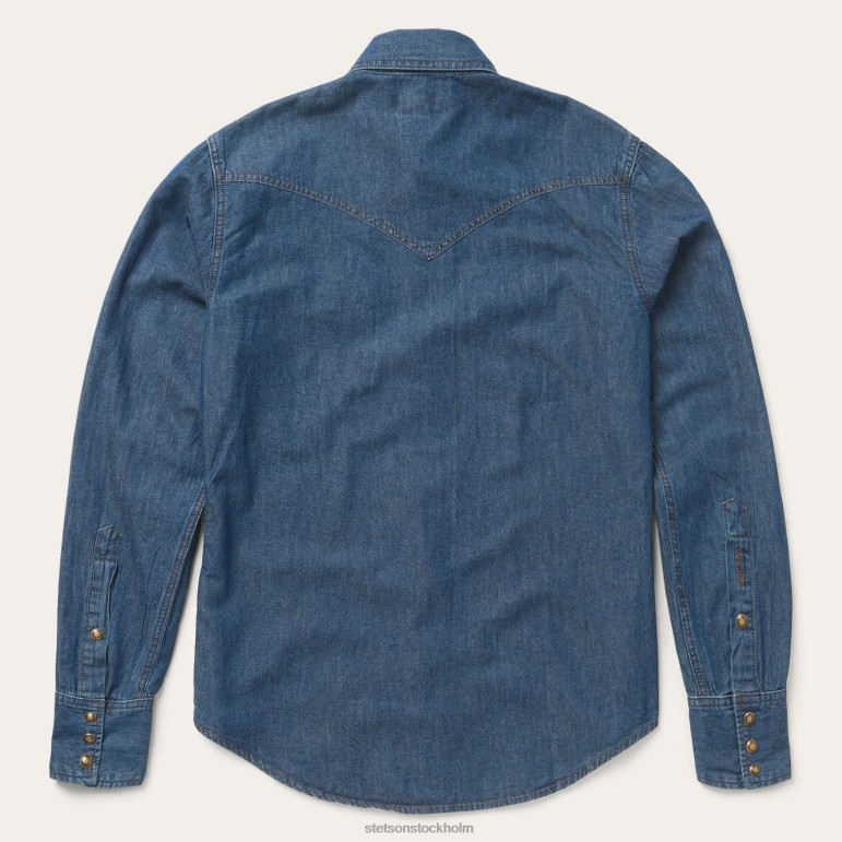 Stetson män modern westernskjorta i jeans LLFB357 kläder blå