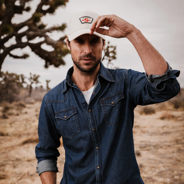 Stetson män modern westernskjorta i jeans LLFB357 kläder blå