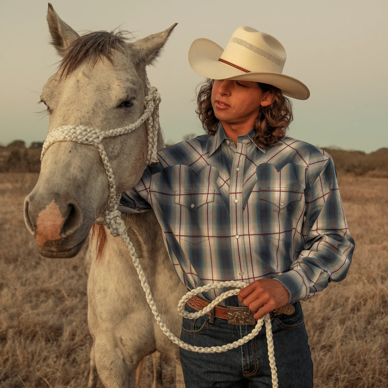 Stetson män ombre westernskjorta LLFB359 kläder blå
