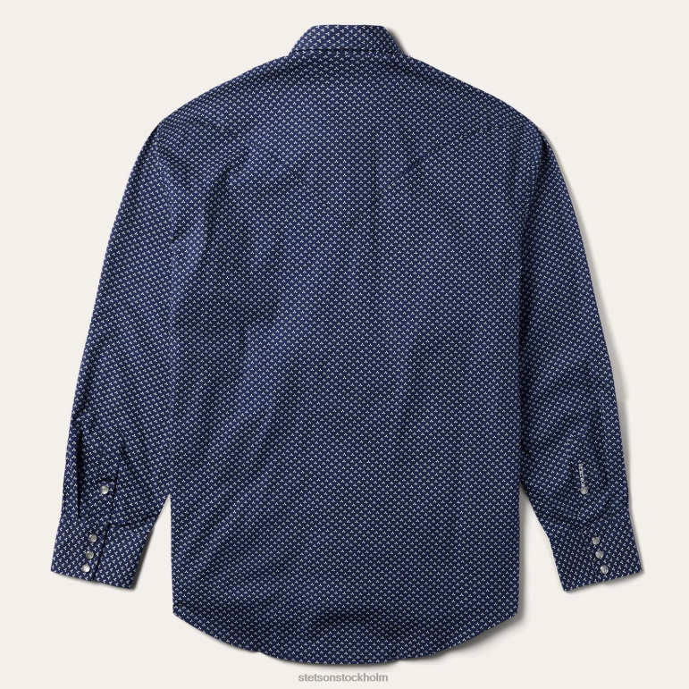 Stetson män polaris västernskjorta med geotryck LLFB333 kläder blå