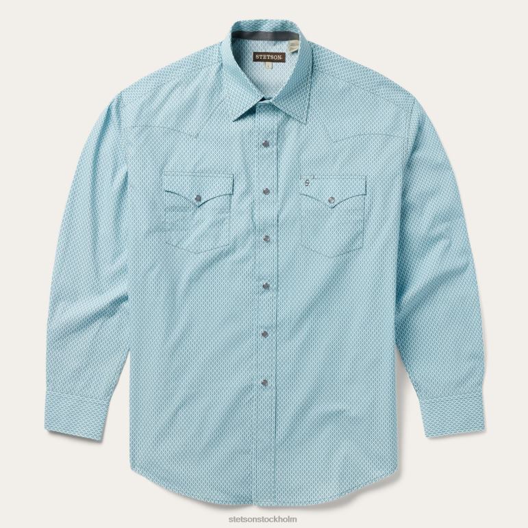 Stetson män silver diamant snyggt tryck västernskjorta LLFB303 kläder blå