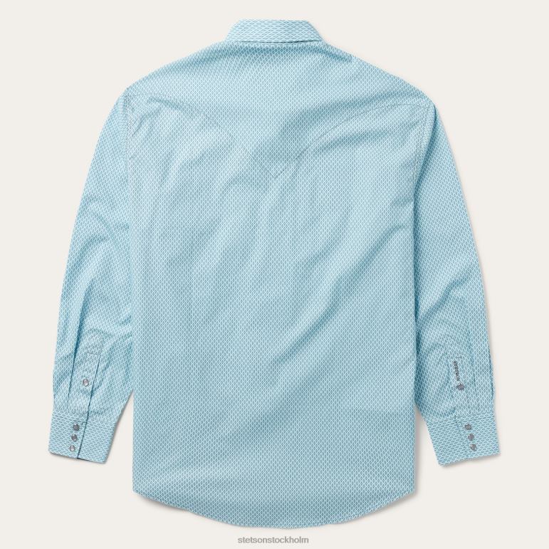 Stetson män silver diamant snyggt tryck västernskjorta LLFB303 kläder blå