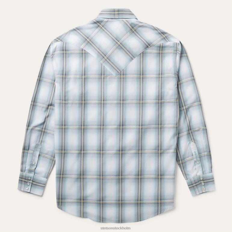 Stetson män sky ombre rutig westernskjorta LLFB302 kläder grå
