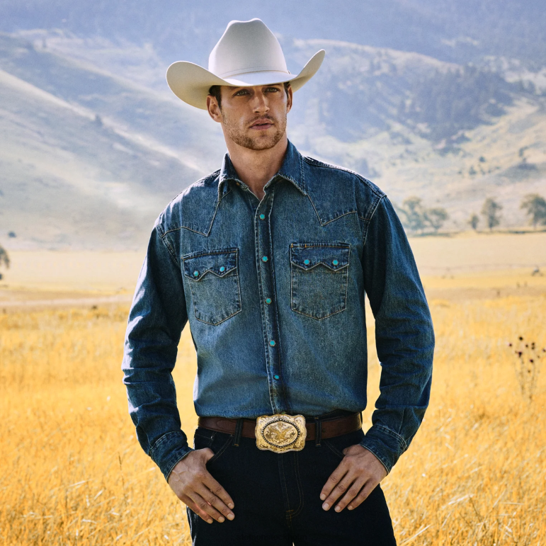 Stetson män turkos jeansskjorta i västern LLFB297 kläder blå