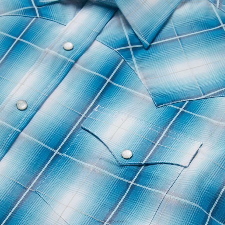 Stetson män turkos rutig skjorta LLFB360 kläder blå