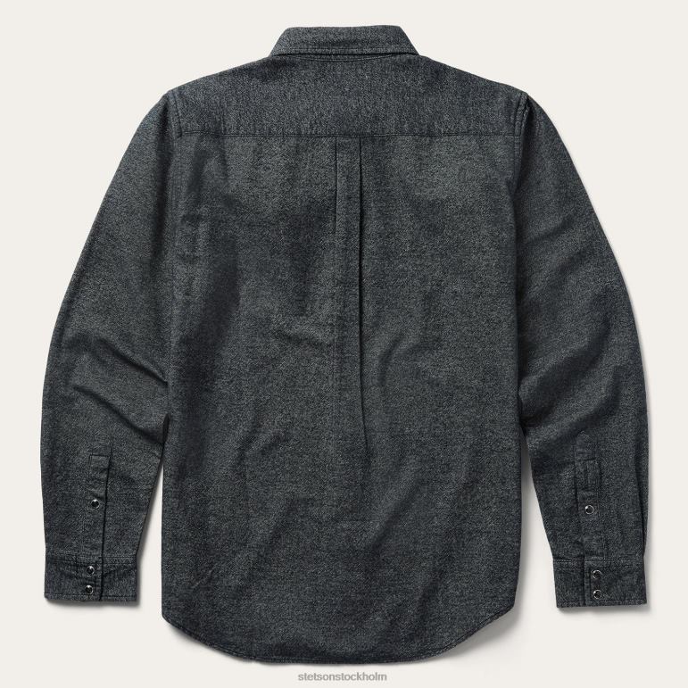 Stetson män västernskjorta i borstad twill LLFB348 kläder svart