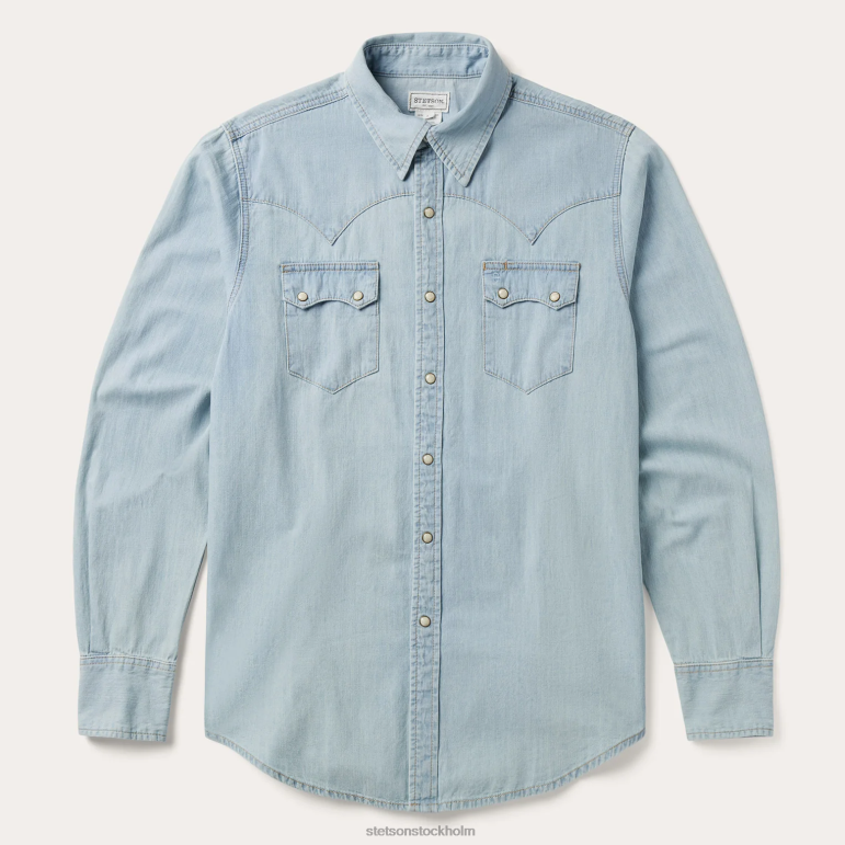 Stetson män västernskjorta i ljus jeans LLFB300 kläder blå