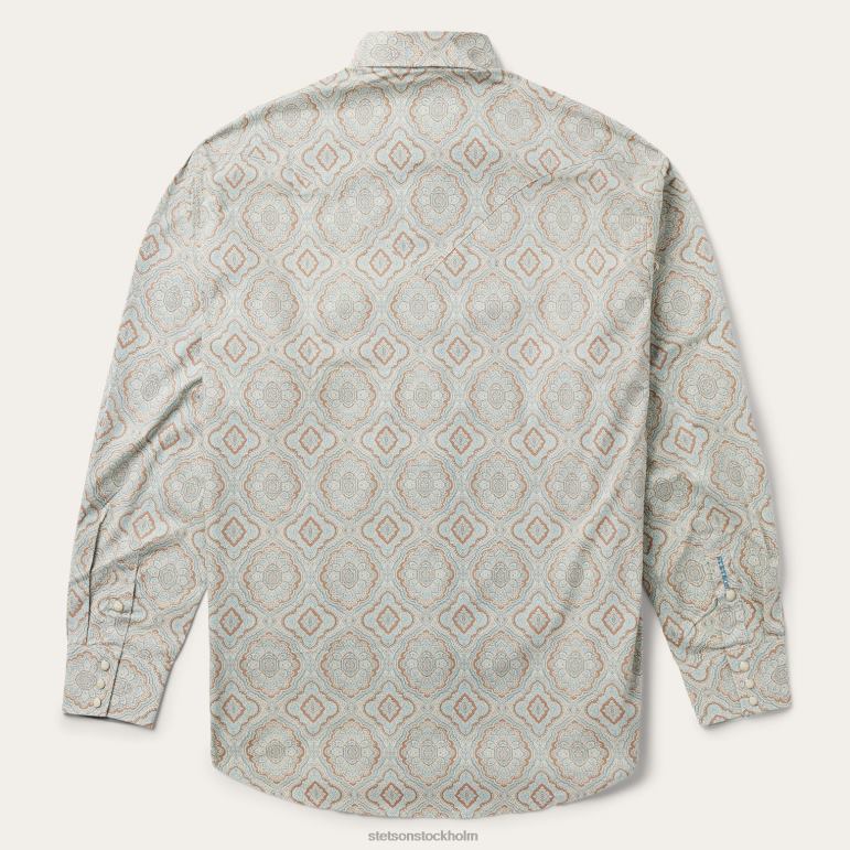 Stetson män västernskjorta med aqua paisleytryck LLFB318 kläder grön