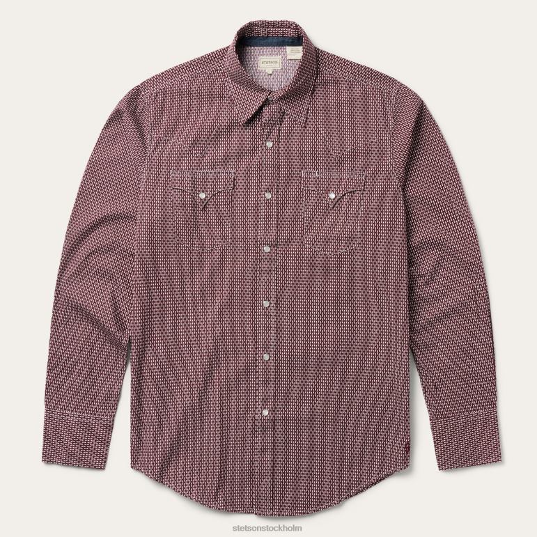Stetson män västernskjorta med bruten diamanttryck LLFB310 kläder röd