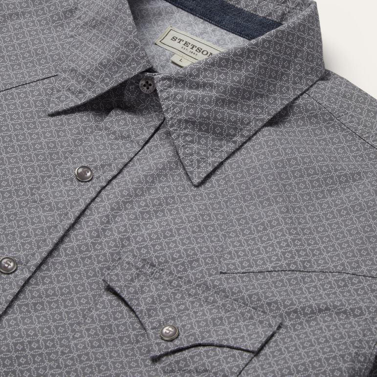 Stetson män västernskjorta med diamanttryck LLFB353 kläder grå