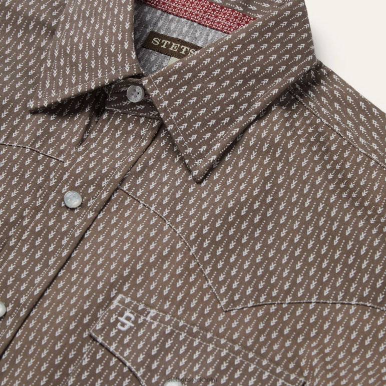 Stetson män västernskjorta med piltryck LLFB350 kläder grå