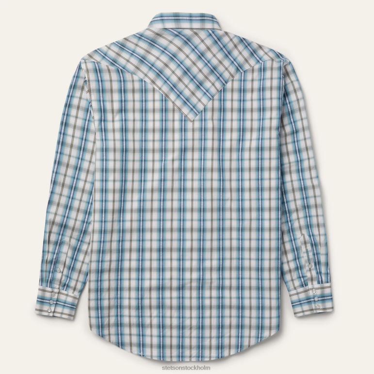 Stetson män vintage turkos rutig skjorta LLFB349 kläder blå