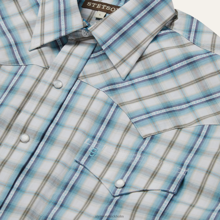 Stetson män vintage turkos rutig skjorta LLFB349 kläder blå