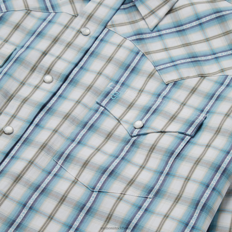 Stetson män vintage turkos rutig skjorta LLFB349 kläder blå