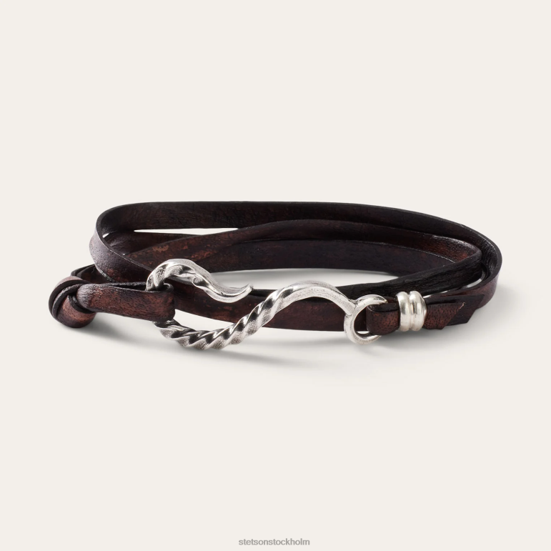 Stetson män krok läder armband LLFB417 tillbehör brunt läder