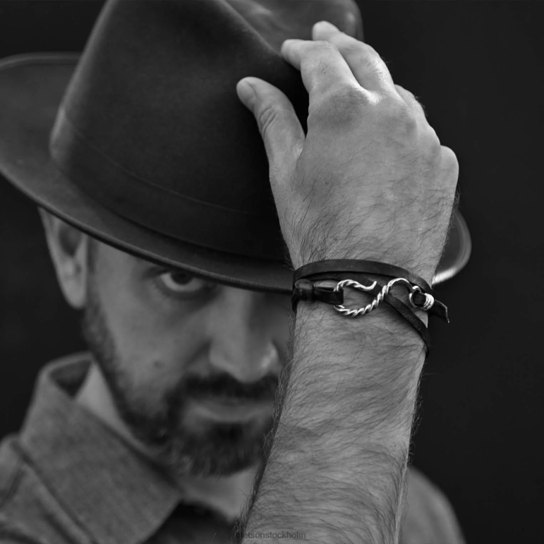 Stetson män krok läder armband LLFB417 tillbehör brunt läder