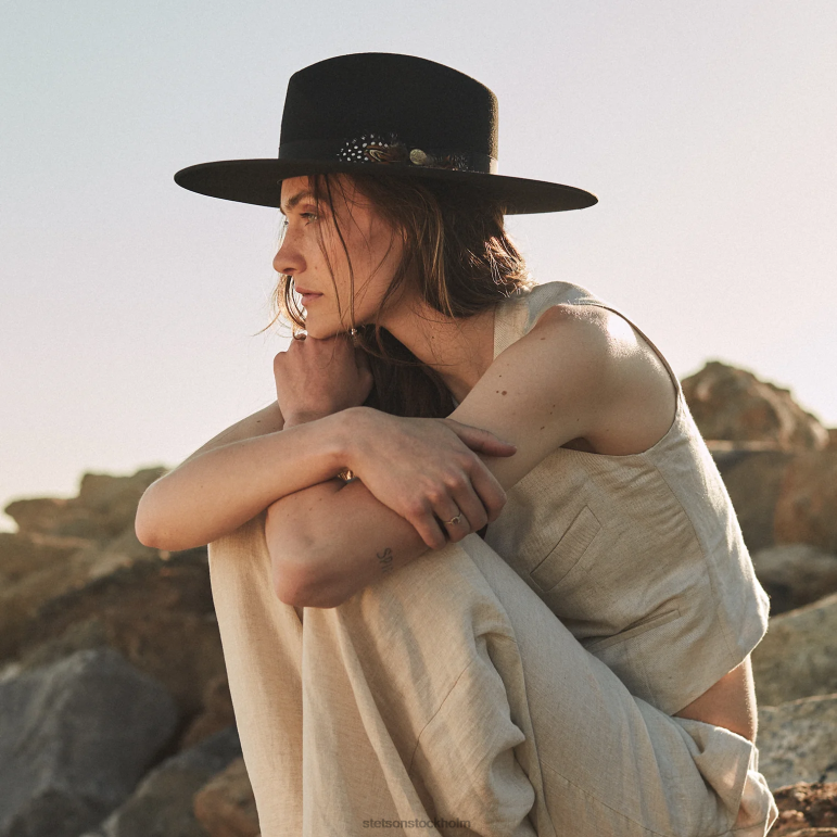 Stetson unisex- midtown bred platt brättad hatt LLFB116 huvudbonader svart