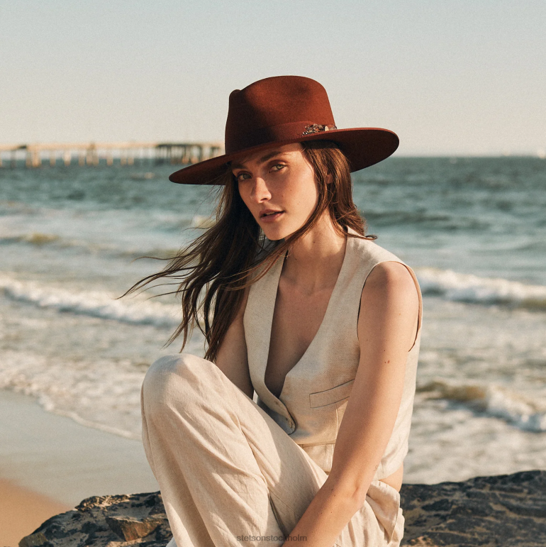 Stetson unisex- midtown bred platt brättad hatt LLFB36 huvudbonader cognac