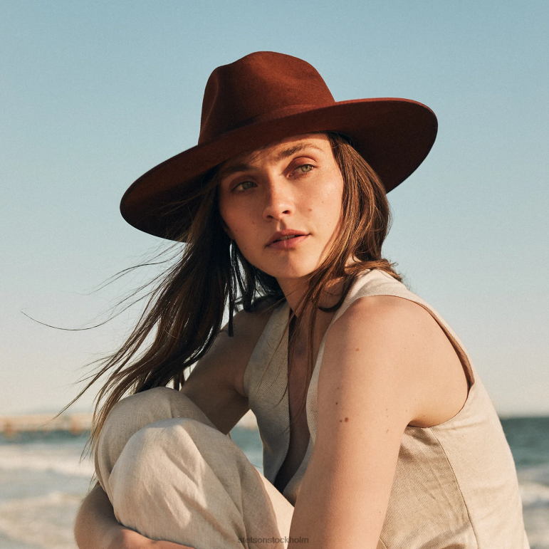 Stetson unisex- midtown bred platt brättad hatt LLFB36 huvudbonader cognac